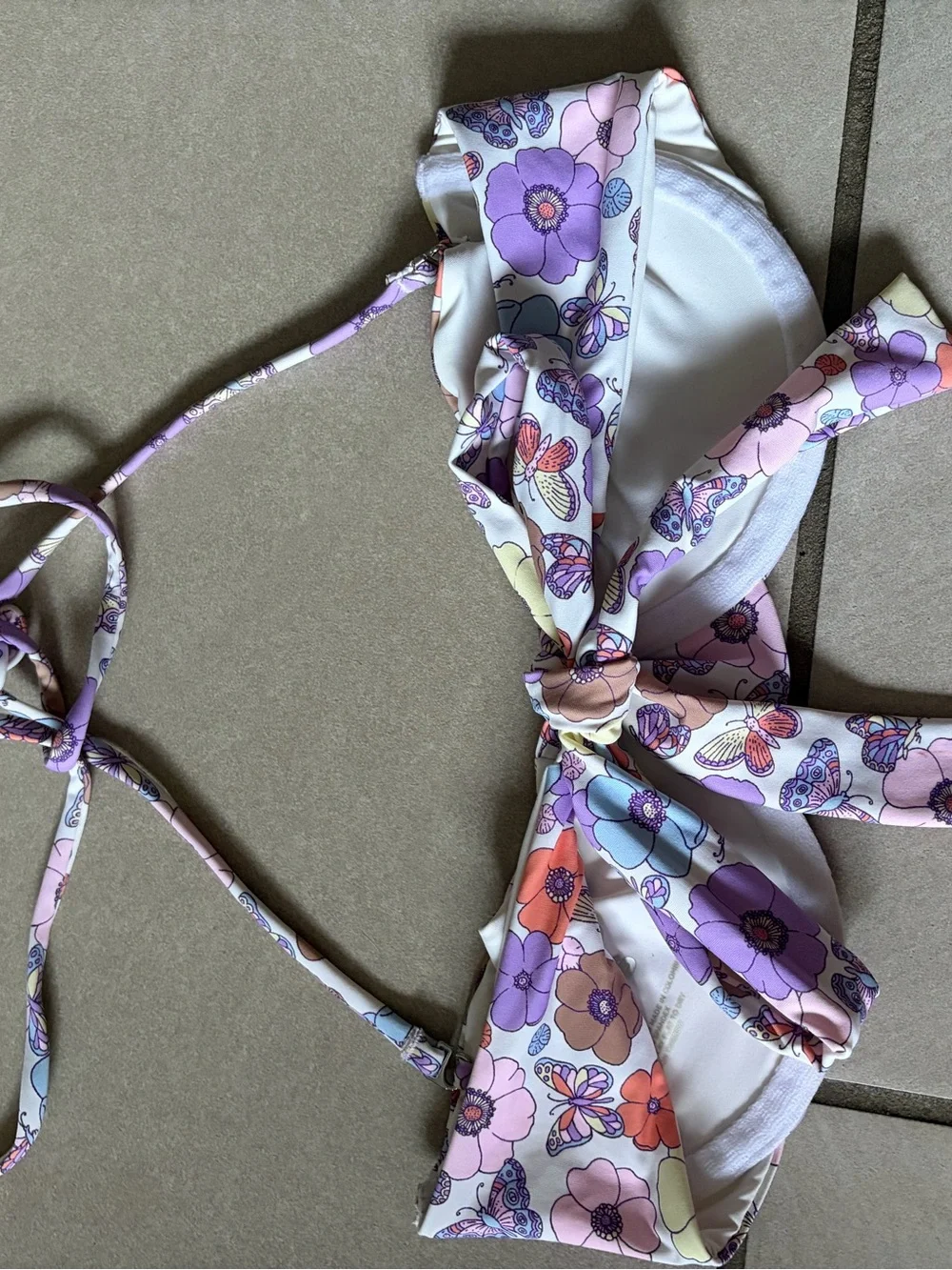 Frankie's Bikinis Floral Halter Bikini Top - Purple, Pink & Orange